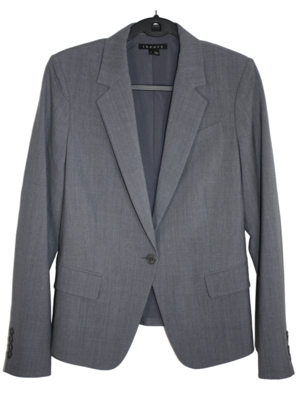 Theory Women's Gray Wool Stretch Single Button Tailored Blazer Jacket Size 6